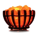 Wooden Basket Bowl Shape Pink Salt Lamp